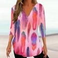 thumbnail image 2 of Penkiiy Women's Feather Print Tops 3/4 Roll Sleeve Shirts V Neck Blouses Tunic Top S Multicolor, 2 of 5
