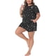 thumbnail image 4 of Conjunto de pijama de mujer de talla grande Agnes Orinda, con cuello redondo y mangas cortas, 1X, negro, 4 of 6