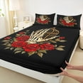 thumbnail image 3 of Manfei Skeleton Skull Hand Twin Sheet Sets, Red Rose Floral Flower Twin Fitted Sheet, Gothic Romantic Style Flat Sheet, Luxury Bedroom Decor, 3-Piece, 3 of 7