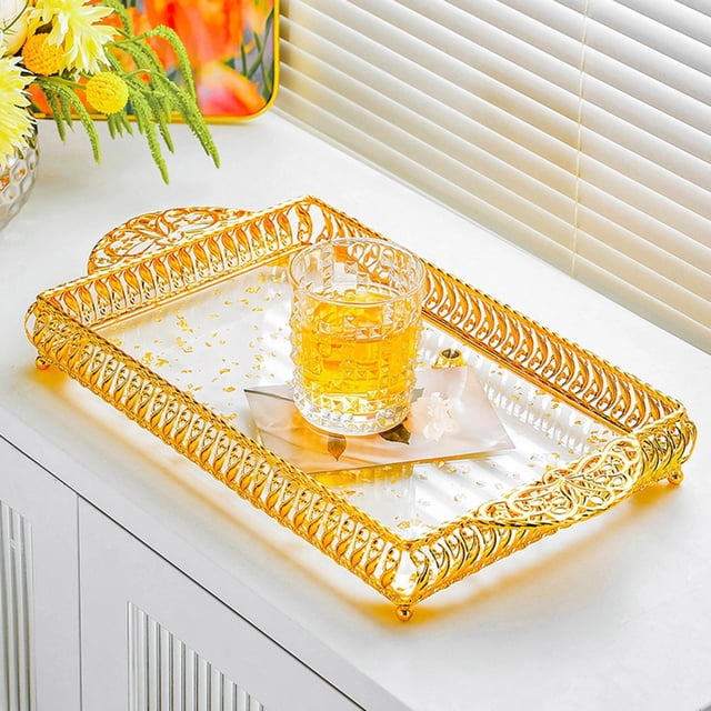 Bandeja para servir con asa, bandeja decorativa, organizador de perfumes para encimera, bandeja de tocador para dormitorio, eventos, inauguración de L