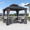 thumbnail image 4 of PURPLE LEAF 10' X 10' Hardtop Gazebo Permanent Gazebo with Galvanized Steel Double Roof for Patio Lawn Garden Aluminum Gazebo with Netting and Curtains Grey, 4 of 14