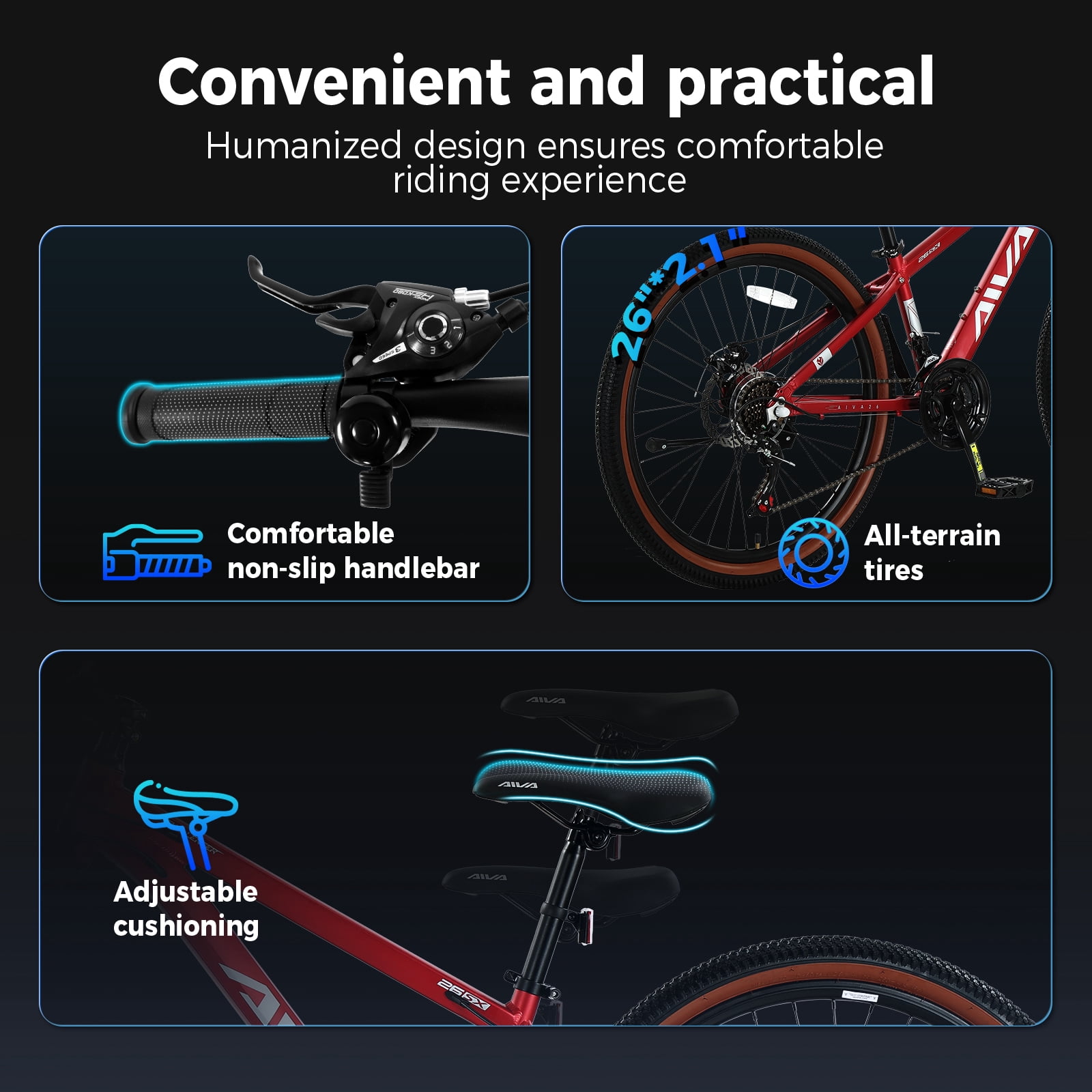 SPATIAL 26" Mountain bike,Aluminum Frame Bicycle,21 Speed Mountain Bicycles fits Men & Women