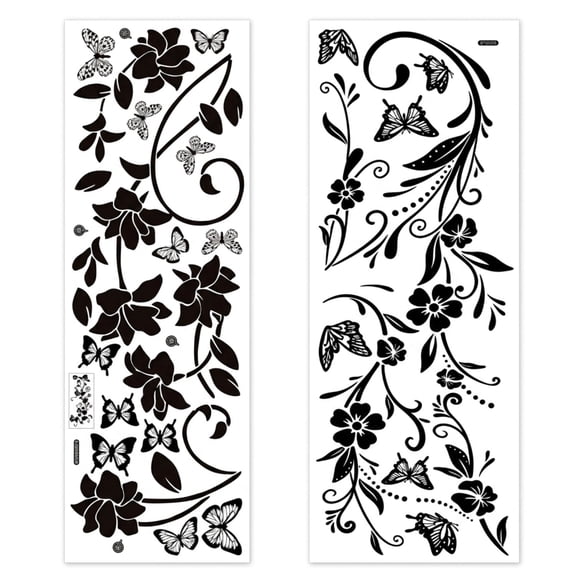 Black Floral Butterfly Vine Decals, Self Adhesive Minimalist Glass Mirror Stickers, Removable Wall Stickers for Bedroom Living Room Glass Door
