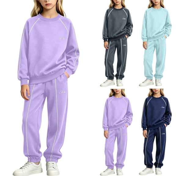 NAISIBABY Outfit Sets for Girls Size 8,Long Sleeve Crew Neck Sweatshirt Pants Fall 2-Piece Set Purple