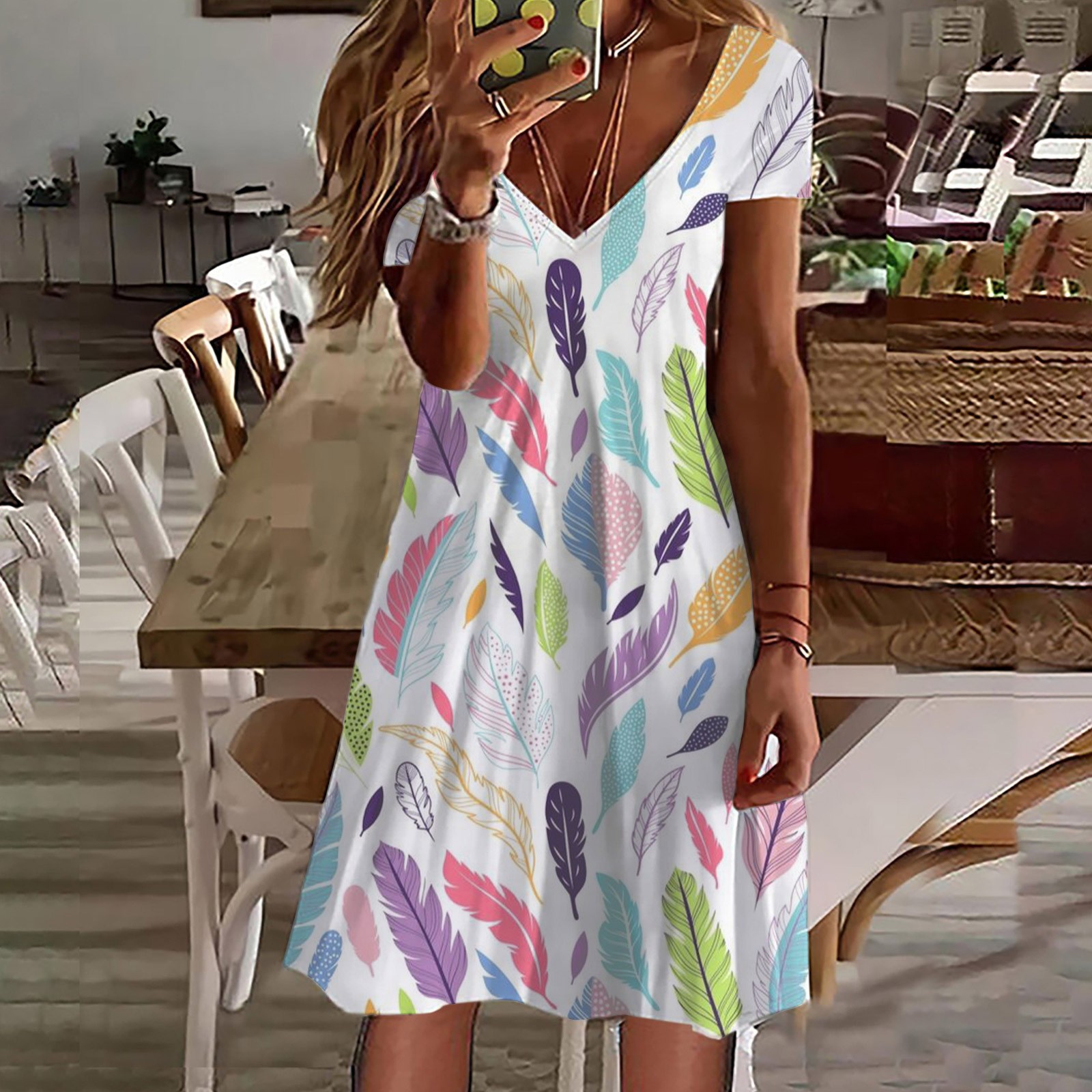 Casual Dresses For Women Ladies Short Sleeve V Neck Floral Print Gauzy Cotton Knit Boho Dress For Womens Walmart