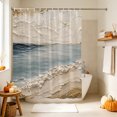 thumbnail image 4 of Blue Coastal Shower Curtain, Waterproof Shower Curtains for Bathroom, Abstract Brown Beach Vintage Modern Art Washable Fabric Bathtub Curtain Set Bath Decor with 12 Hooks Extra Long 72"x96", 4 of 8