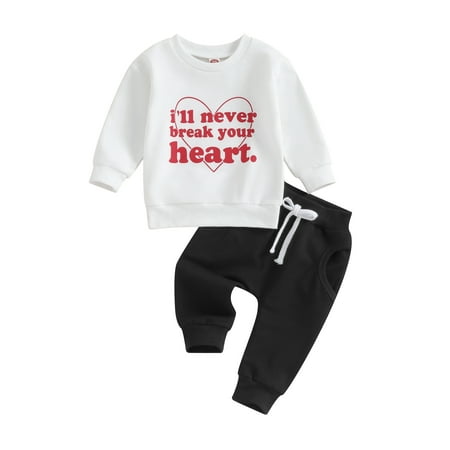 

2Pcs Toddler Baby Boy Valentine s Day Clothes Letter Print Long Sleeve Sweatshirt Tops + Sweatpants