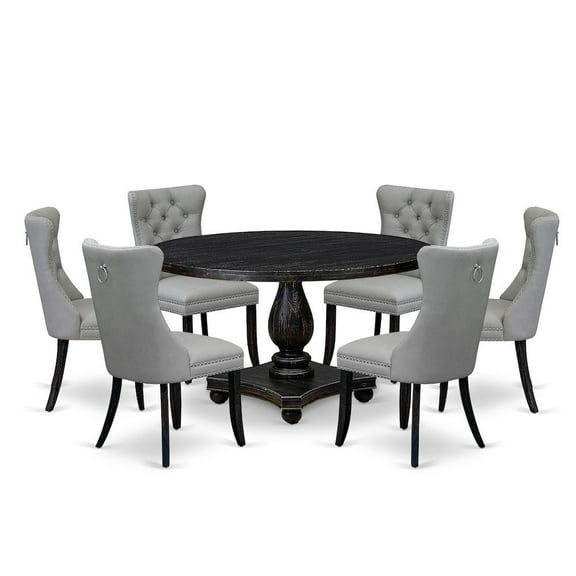 Luxe by East West Furniture 7 Piece Dining Table Set Contains 54" Round Table In Light Gray Color