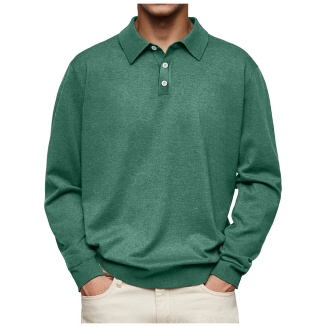Camisa informal de manga larga con botones y color liso para hombre: diseño con solapa, material de poliéster, adecuada para el trabajo y la oficina, tallas S-XXXL.