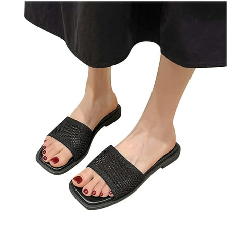 

Snoarin Women s Flat Sandals Mesh Flat Bottom Comfortable Slippers Comfort One Line Casual Sandals Light Weight Casual Walking Sandals on Clearance