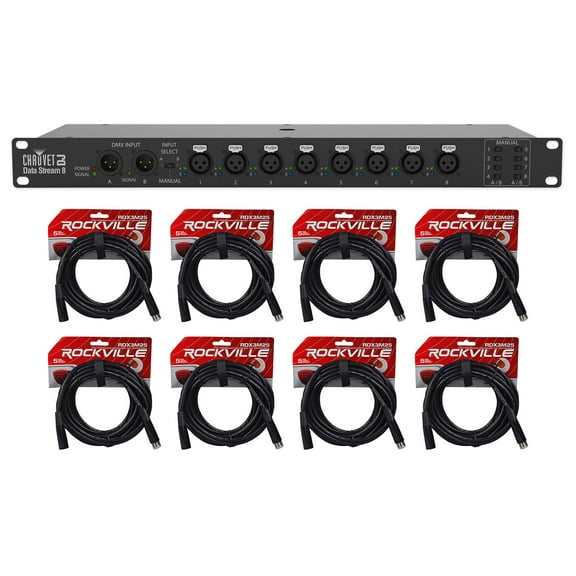 Chauvet Data Stream 8 DMX Splitter To Distribute Boost Signals   (8) DMX Cables