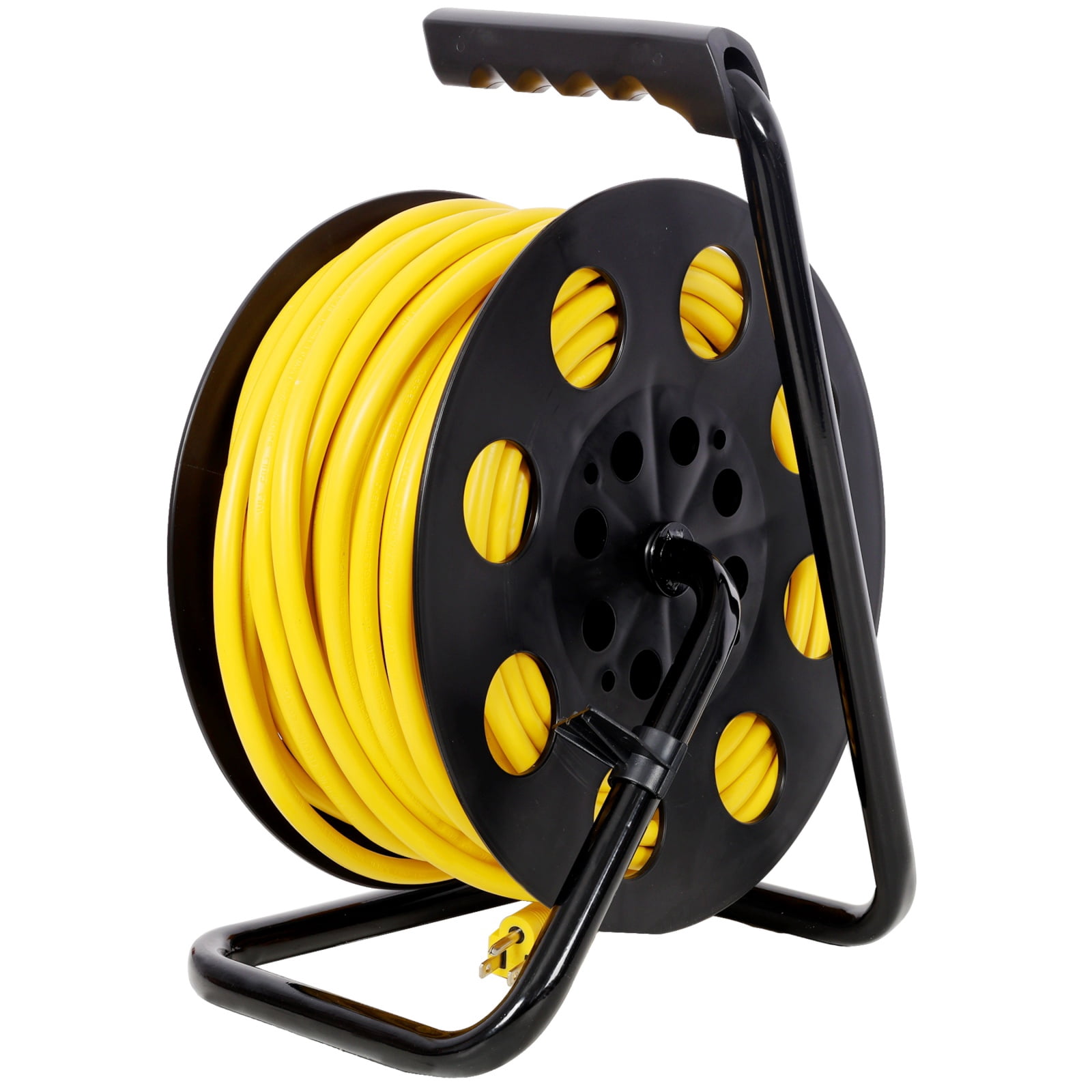 100FT Heavy Duty Retractable Extension Cord Reel, 12AWG 12A with 4 Outlets & Dust Covers, Portable Handle and Circuit Breaker