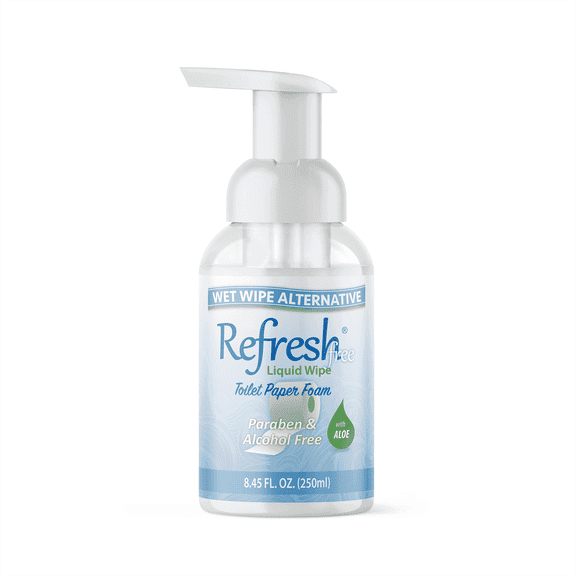 Refresh Liquid Wipe Free - Toilet Paper Foam for Sensitive Skin - Flushable Wet Wipe Alternative - Cleanses & Soothes with Witch Hazel & Aloe - Alcohol & Paraben Free, 250ml (8.45 oz) (1 Pack)