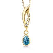 Gem Stone King 14K Yellow Gold London Blue Topaz and Lab Grown Diamond Pendant Necklace for Women | 0.43 Cttw | Gemstone November Birthstone | Pear Shape 6X4MM | With 18 inch Chain