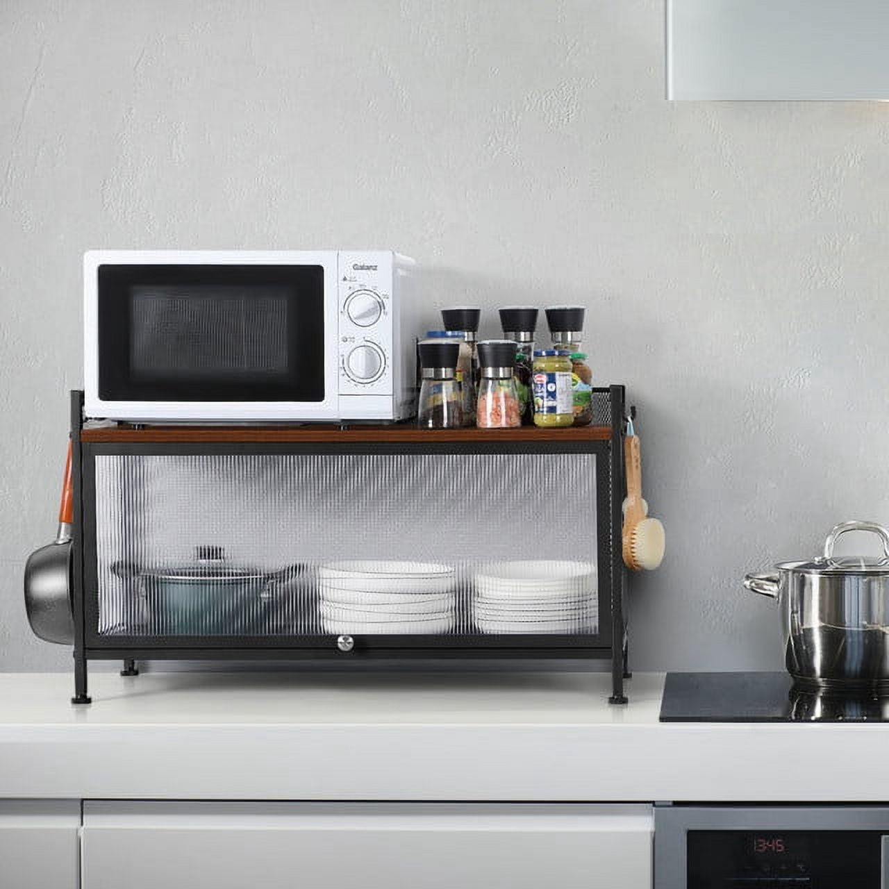 2-Tier Metal Black 31.5" Microwave Rack Storage Cabinet