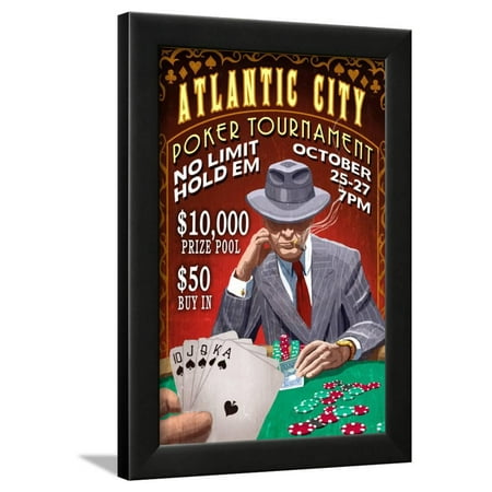 Atlantic City - Poker Tournament Vintage Sign Framed Print Wall Art By Lantern