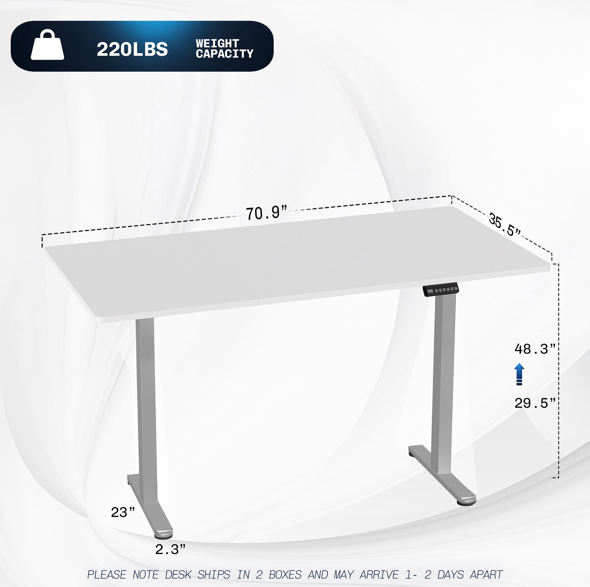 VIVO Electric Dual Motor 71” x 36” Standing Desk, White Top, Gray Frame