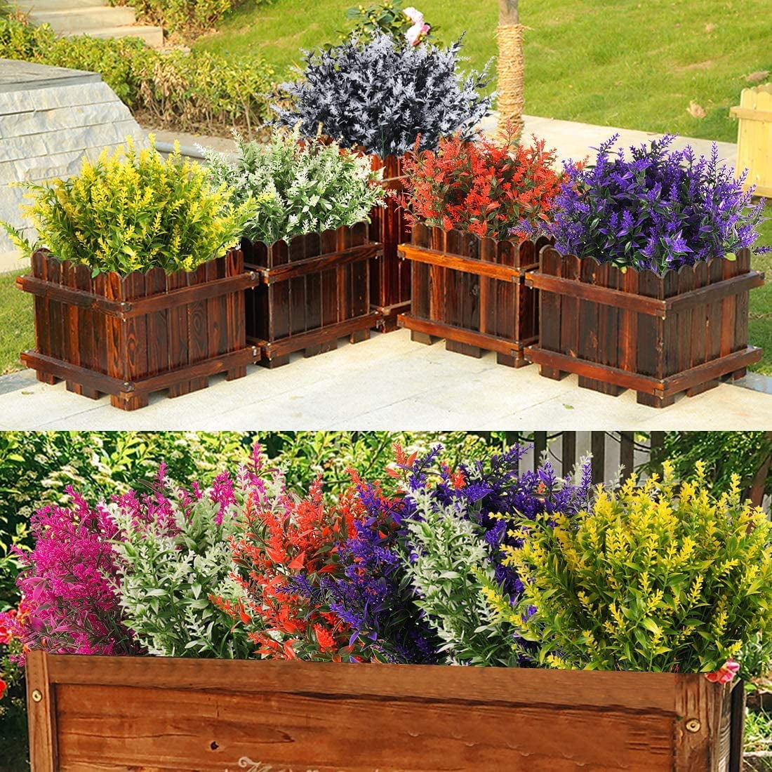 RECUTMS Artificial Lavender Flowers 8 Bundles Outdoor UV Resistant Fake Flowers Plastic Plants for Home Decor(Black+White)
