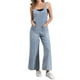 thumbnail image 1 of INSPIRAR CHIC Mono de mezclilla casual para mujer con tirantes ajustables, pantalones de pierna ancha, overoles L azul claro, 1 of 6
