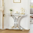 thumbnail image 4 of GA Home Silver Mirrored Console Table with Crushed Diamond Inlay, 39.4'' Long Glass Entryway Sofa Table, C-Shaped Base Modern Accent Narrow Table for Living Room, Hallway, Foyer, Entrance, 4 of 7