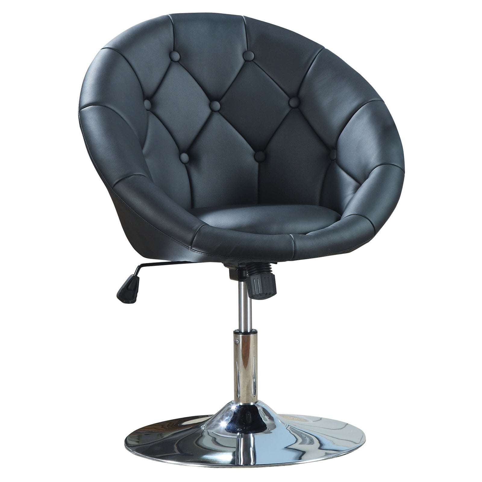 Contemporary Black Faux Leather Swivel Accent Chair