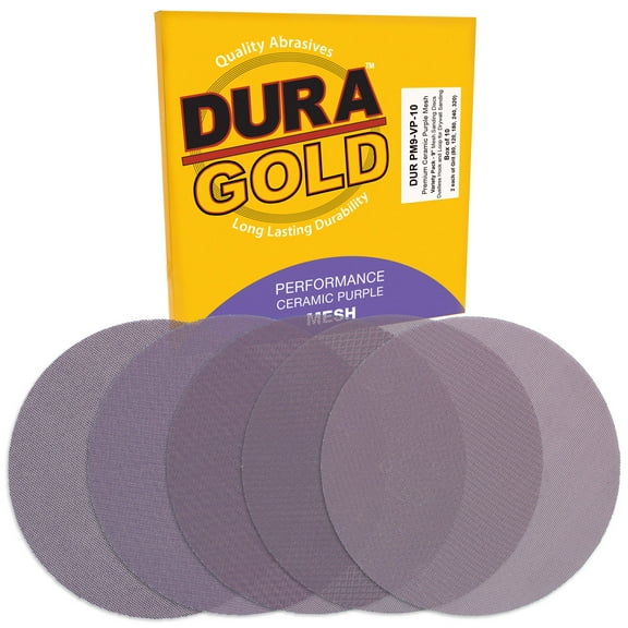 Dura-Gold Premium 9" Purple Ceramic Mesh Sanding Discs, 10 Disc Variety Pack, Grits 80, 120, 180, 240, 320 - Dustless Hook & Loop Backing Sandpaper for Drywall Power Sander - Long-Lasting Fast Cut