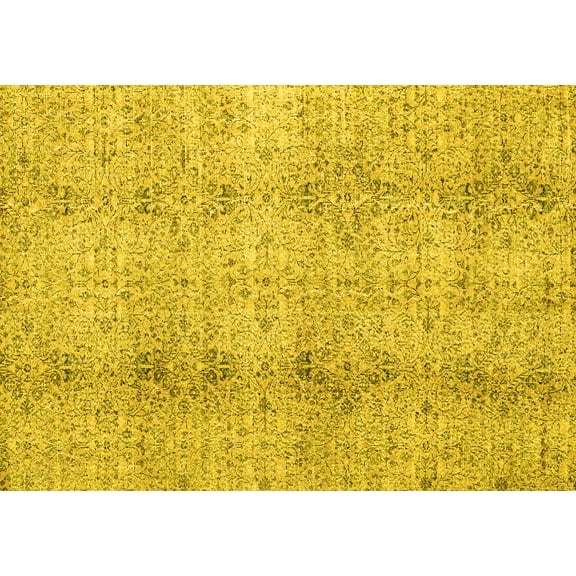 Ahgly Company Machine Washable Indoor Rectangle Persian Yellow Traditional Area Rugs, 5' x 7'