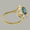 thumbnail image 3 of LBG British Made 10k Yellow Gold Natural London Blue Topaz & Cultured Pearl Womens Statement Ring - 33 size options - Size 4, 3 of 6
