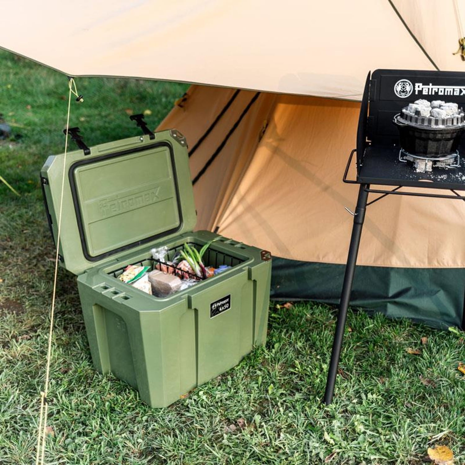 Petromax Large Capacity Hard Cooler Box, Olive 52.8 Qt Insulated Ice Chest, Keep Food Cold for Multi Day Outdoor Camping