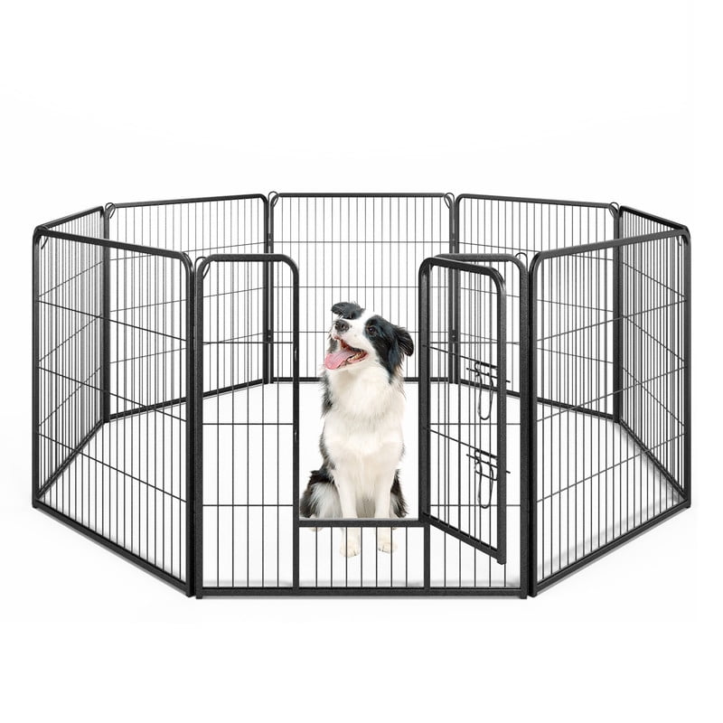 LIVIZA 8 Metal Panel Pet Gates, Dog Playpen, Portable Wire Play Pen for Pets, 32" Height Pet Fence Indoor Outdoor, Black
