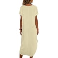 thumbnail image 4 of YTCAMLO A Line Sundresses for Women Casual Short Sleeve Long Dress Baggy Sleeveless Maxi Dress with Pockets Flowy Travel Vacation Clothes, Beige S, 4 of 7