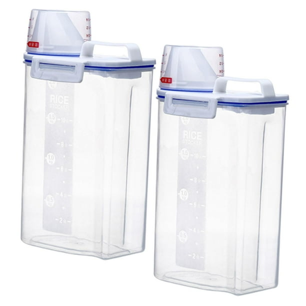 2 contenedores de arroz transparentes de 2 kg con vertedor, multifuncionales, de 15 x 7,5 x 22 cm, para accesorios de cocina.
