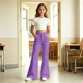 thumbnail image 2 of Ticikt Girls Flare Pants, Solid Color High Waist Stretch Bootcut Casual Trousers with Pockets for Kids,Purple, 2 of 7