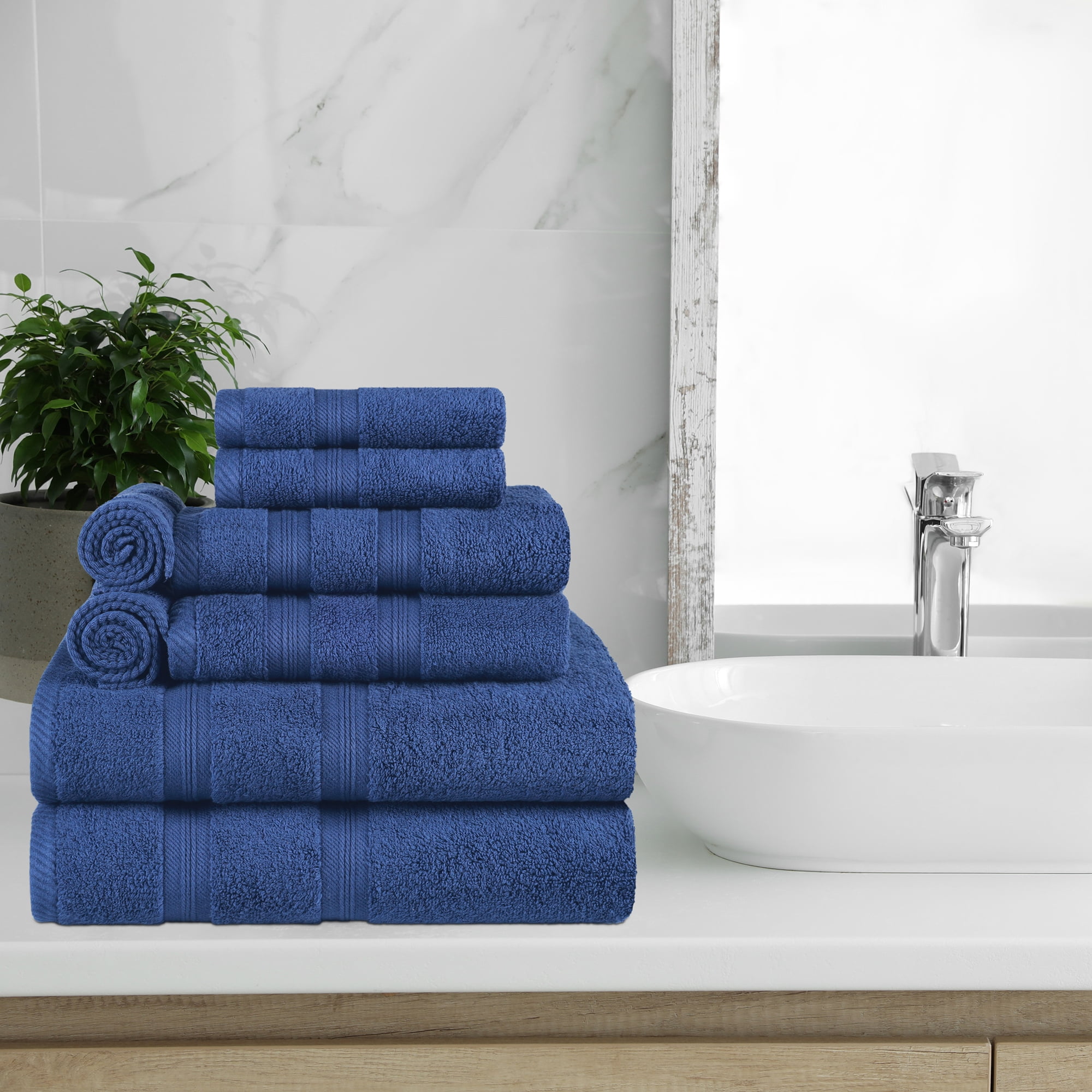 BNM Smart Dry Cotton Bath, Hand, Face Towel Set, Navy Blue