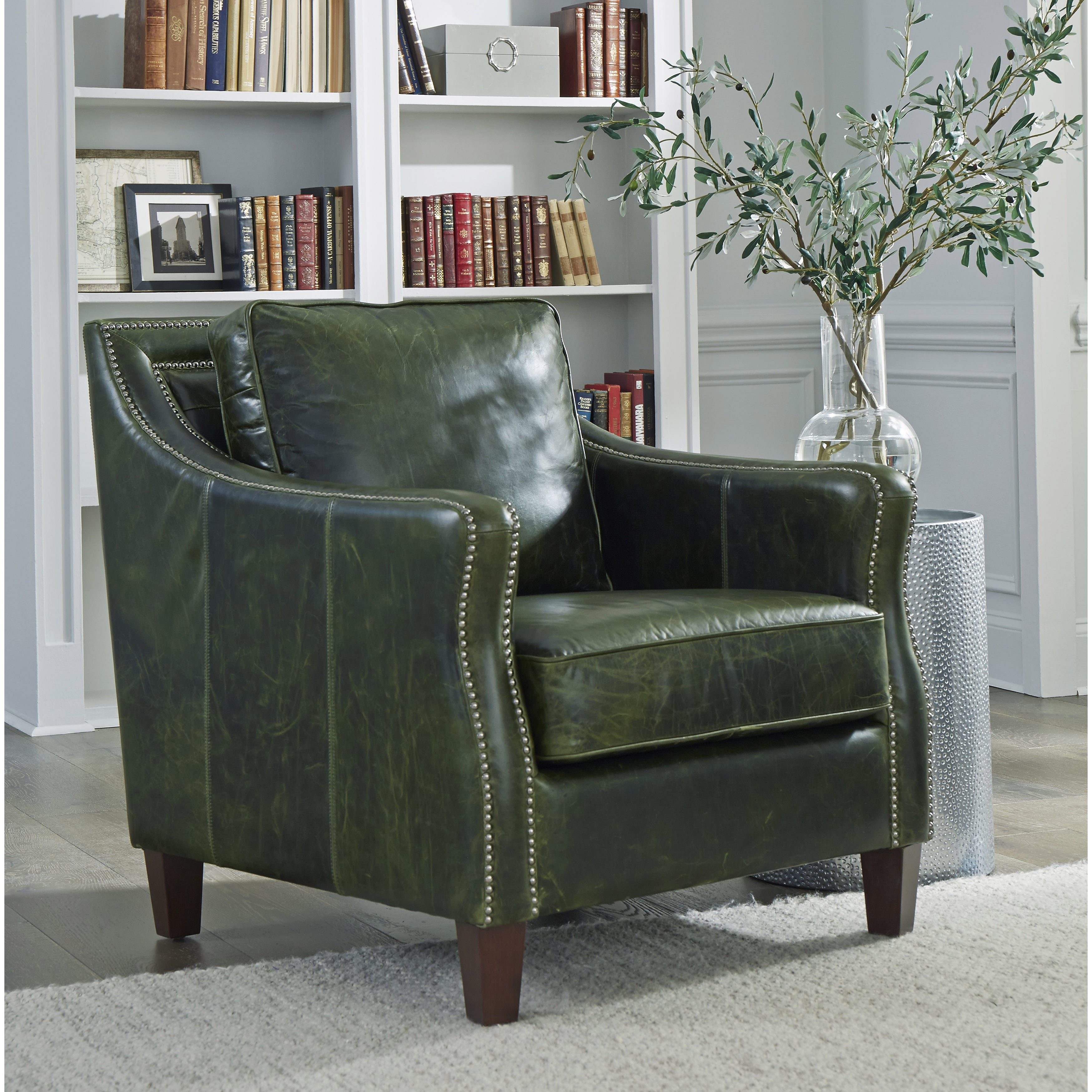 Miles Leather Accent Chair in Fescue Green Leather by Pulaski