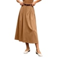 thumbnail image 2 of Pleated Midi Skirt for Women High Waist A-Line Flared Mid-Calf Skirt Business Casual Daily Wear Khaki XL, 2 of 6