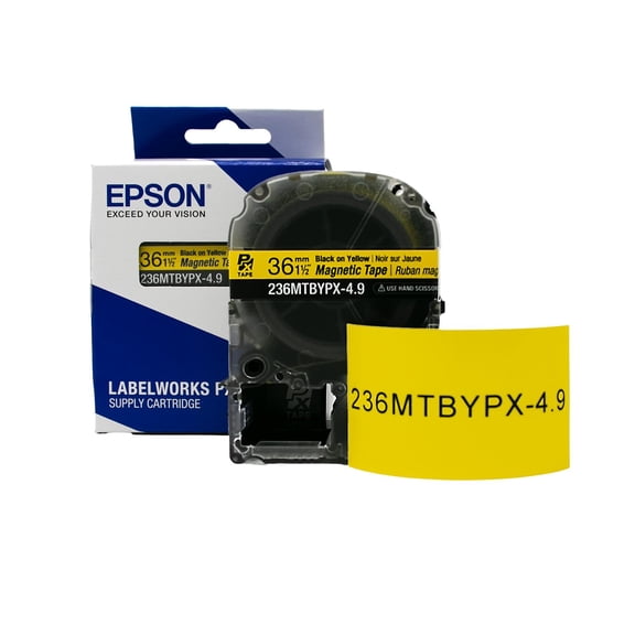 Epson LABELWORKS 236MTBYPX-4.9 - Black on Yellow Magnetic Label Maker Tape - 1.5" (36MM) Wide, 4.9'