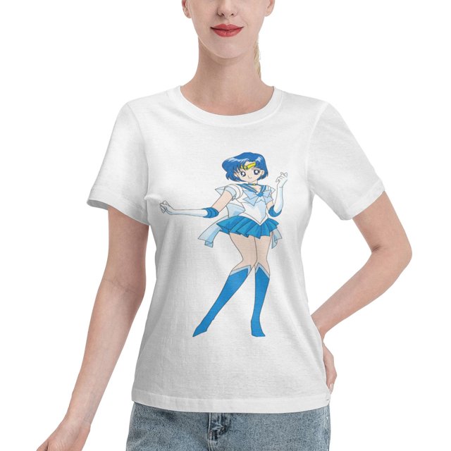 T-Shirt Basique à Manches Courtes pour Femmes Sailor Moon Mizuno Ami