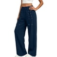 thumbnail image 4 of BXJX Womens Straight-leg Sweatpants, Casual Sports Elastic Waist Drawstring Decor Pants with Pockets Navy Size S, 4 of 6