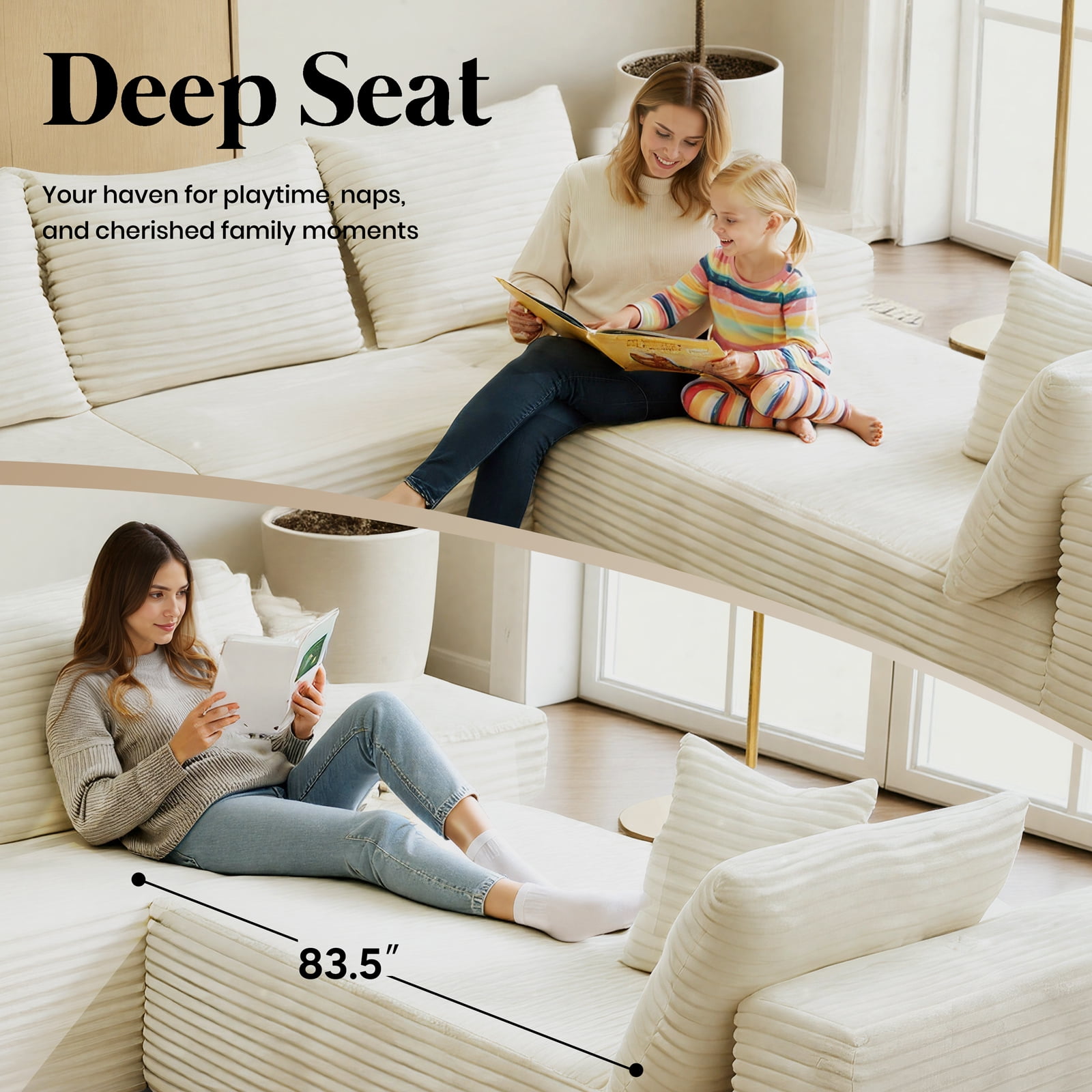 Kelyda 139'' U Shaped Sectional Couches, Modern Modular Boneless 8 Seater Large Foam Cloud Sofa Beige
