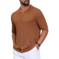 thumbnail image 4 of INSPIRE CHIC Men's Striped Shirt Summer Short Sleeve Knitted See Through Shirts M Brown, 4 of 5