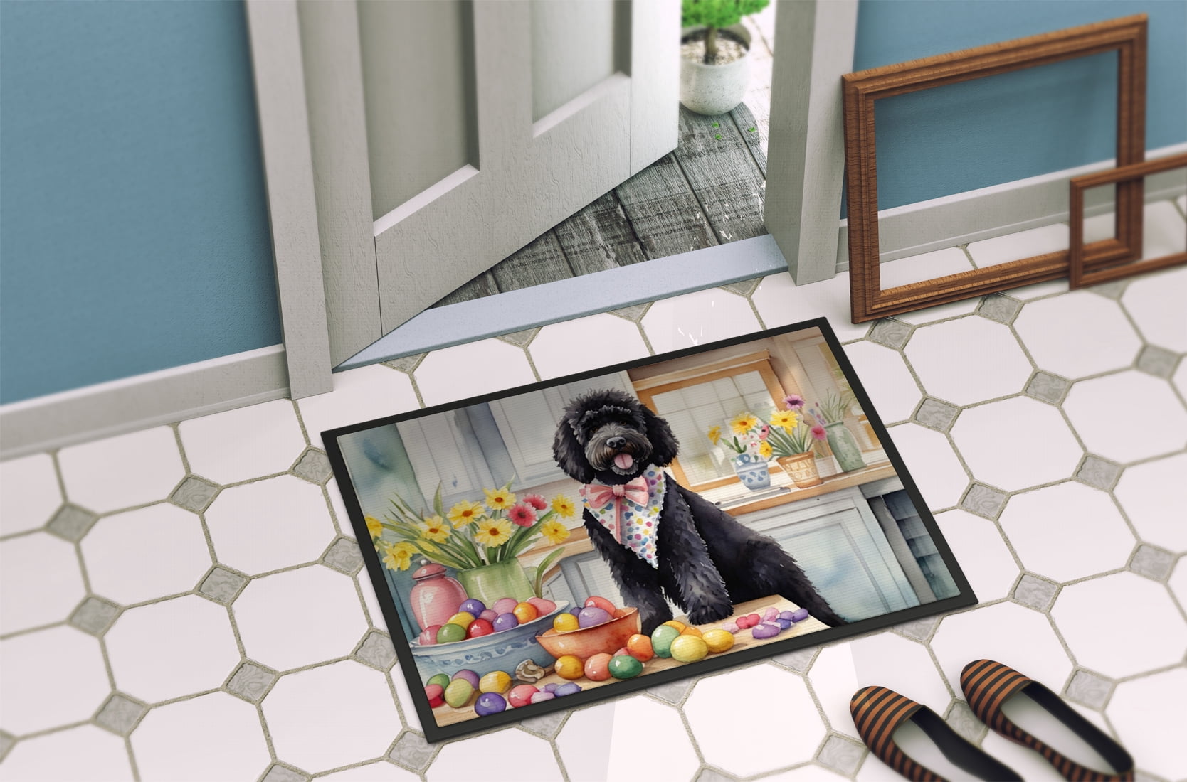 Carolines Treasures DAC6881MAT 18 x 27 in. Decorating Easter Portuguese Water Dog Doormat