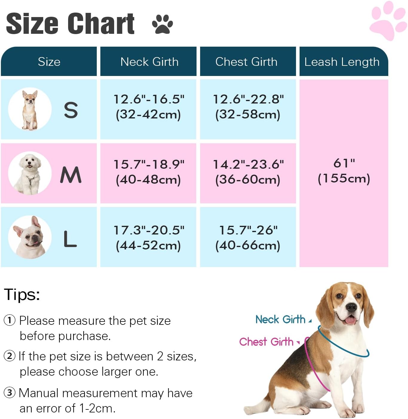 Pawaboo X-Frame No-Pull Dog Harness Set, Medium, Pink photo 7