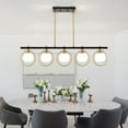 thumbnail image 4 of Modern 5-Light Adjustable Chandelier with Glass Shades Black Metal Frame Pendant Light Fixture Hanging Lighting for High Ceiling, 4 of 9