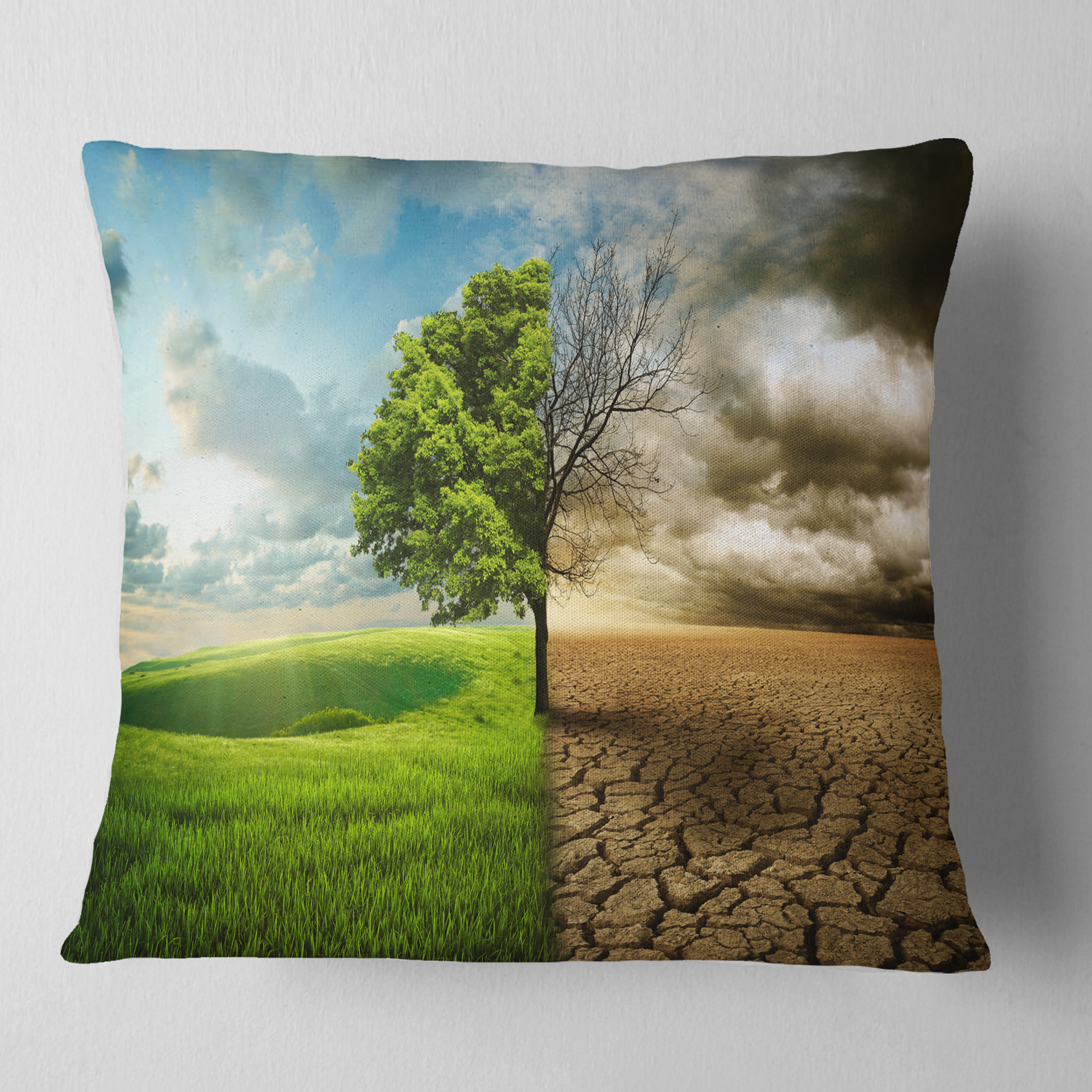 Designart Global Warming - Landscape Printed Throw Pillow - 16x16