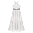 thumbnail image 3 of Eandarui Kids Flower Girl Floral Lace Dress Halter Neck Chiffon Long Junior Bridesmaid Dress Pageant White 10, 3 of 7