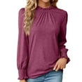 thumbnail image 2 of qILAKOG Women's Casual Tops Womens Solid Mock Neck Long Sleeve Ladies Fall Crewneck Pullovers Blouses Shirt Top Women Autumn Round-Neck Long-Sleeve T-Shirt, Wine&S, 2 of 4