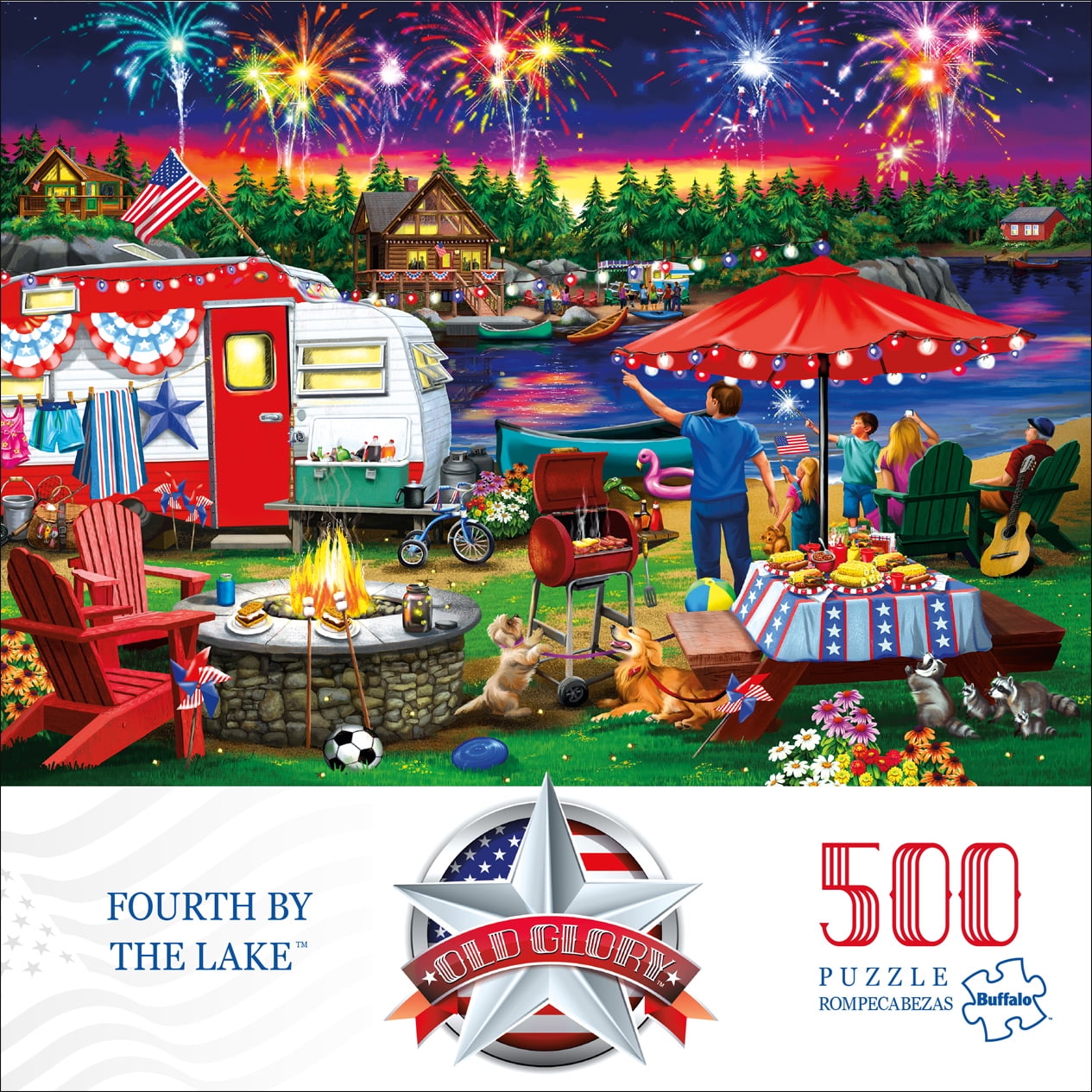 500 Piece Jigsaw Puzzle New Buffalo Games Fourth by the Lake Old Glory 