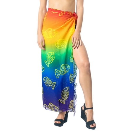 La Leela Gradient Sheer 2 Col Chiffon Swim Hawaiian Beach Sarong Cover ups