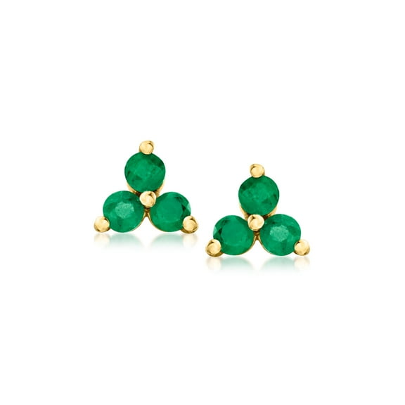 Pure Collection by Ross-Simons 0.10 ct. t.w. Emerald 3-Stone Stud Earrings in 14kt Yellow Gold, Women's, Adult